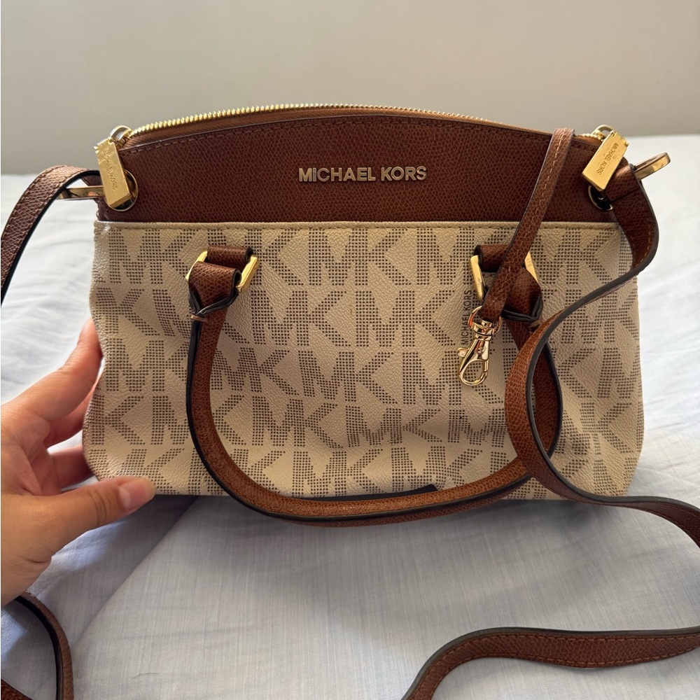 Michael Kors Tan and Brown Crossbody Bag